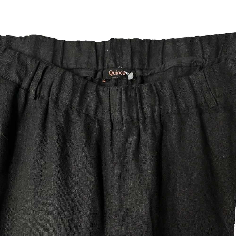 Quince Women's 100% European Linen Elastic Waist Pull On Casual Pants‎ Black XL